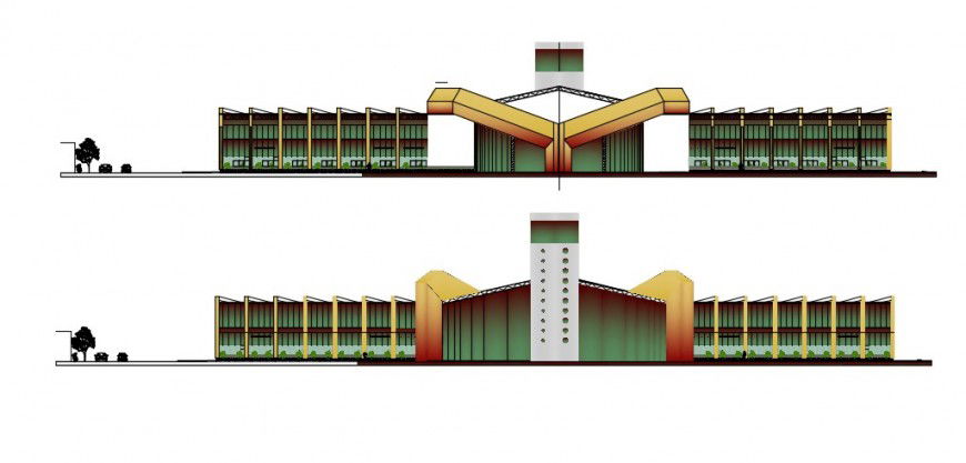 Huanuco airport main and back elevation cad drawing details dwg file