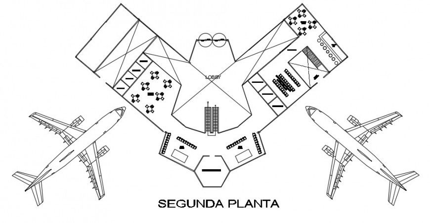 Huanuco airport second floor distribution plan cad drawing details dwg file