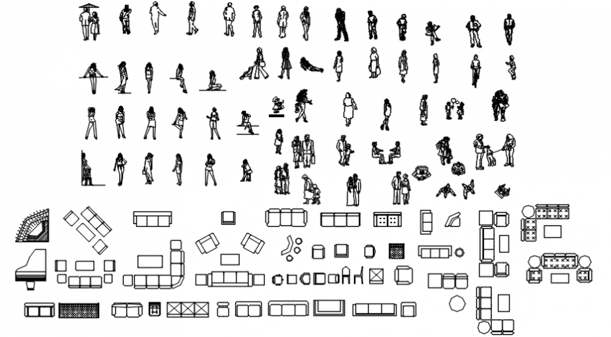 Human cad blocks 2d and sofa details