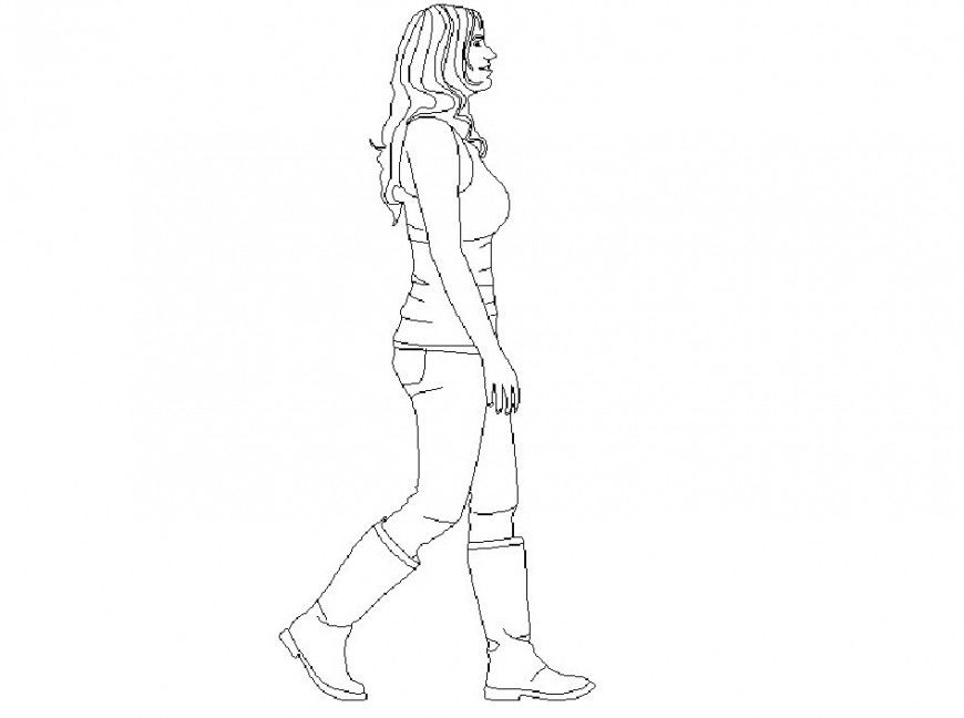 Human figure detailing side view dwg file