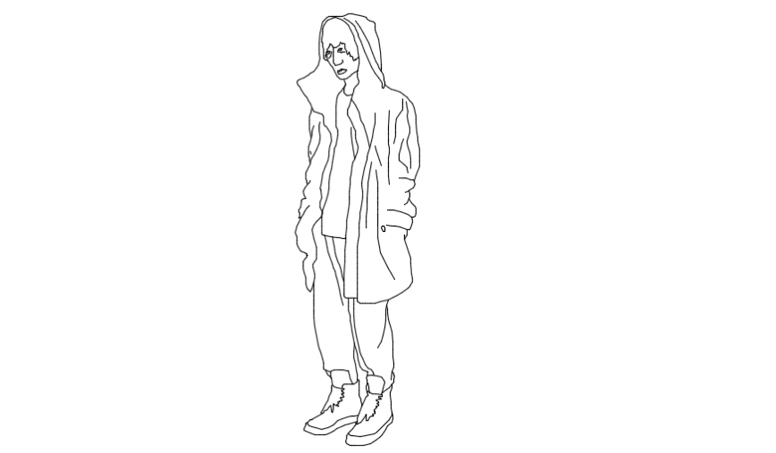 Human figure detailing with a coat dwg file