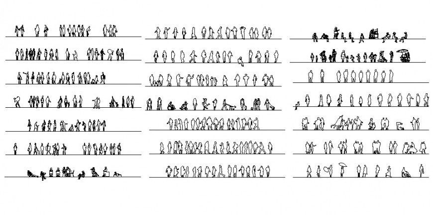 Human figure different block view in auto cad file