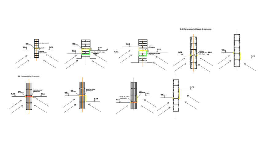 Humidity control elevation design with the wall with construction design view dwg file
