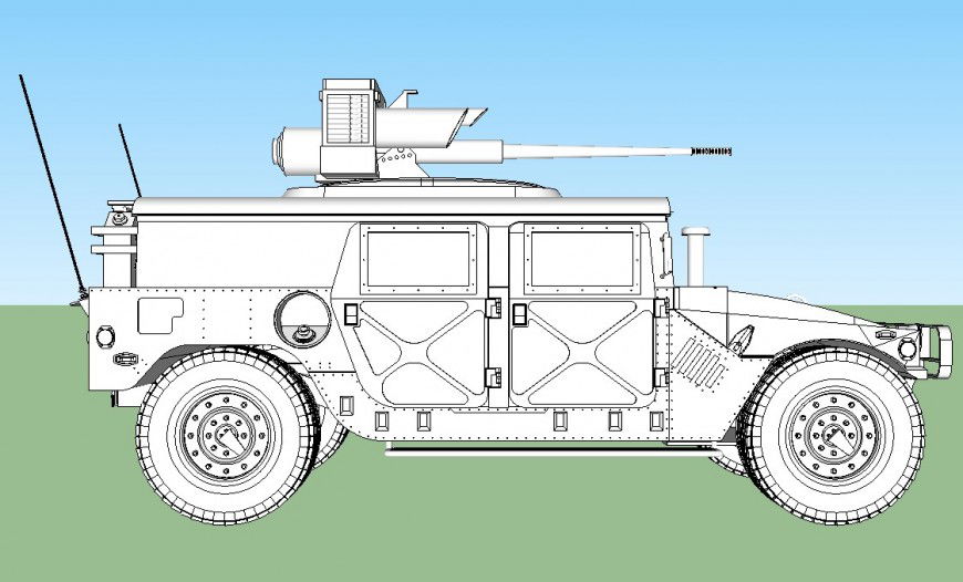 Hummer vehicle block detail layout sketch-up file