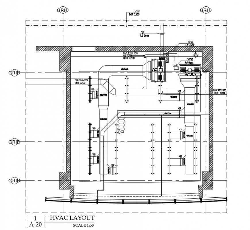 HVAC layout 2d cad drawing of autocad file