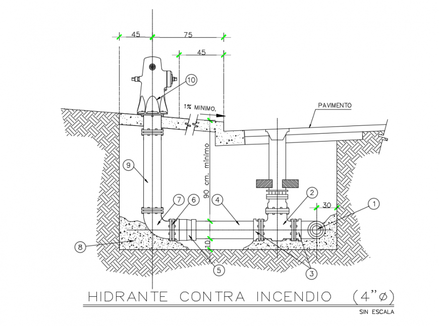 Hydrant against fire installation details dwg file