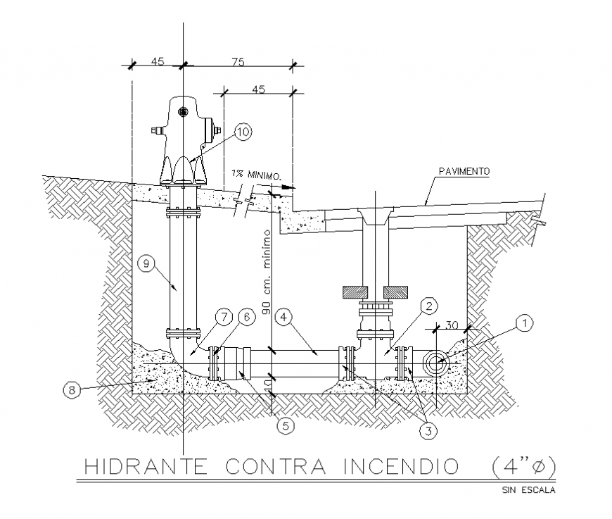 Hydrant power plumbing unit detail 2d view layout dwg file