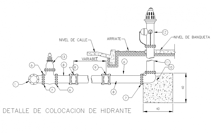 Hydrant water pump detail 2d view layout autocad file