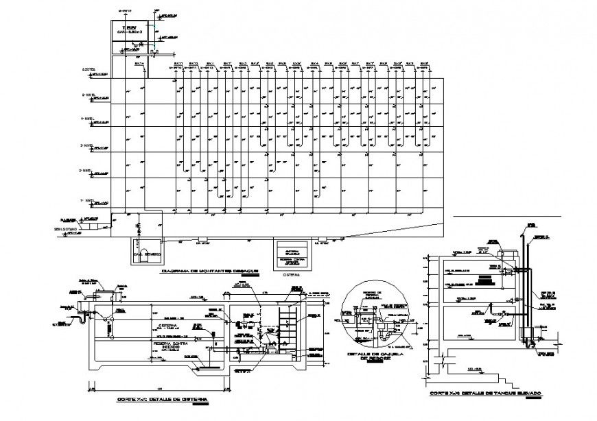 Hydraulic system and plumbing structure details of multi-story building's sanitary dwg file