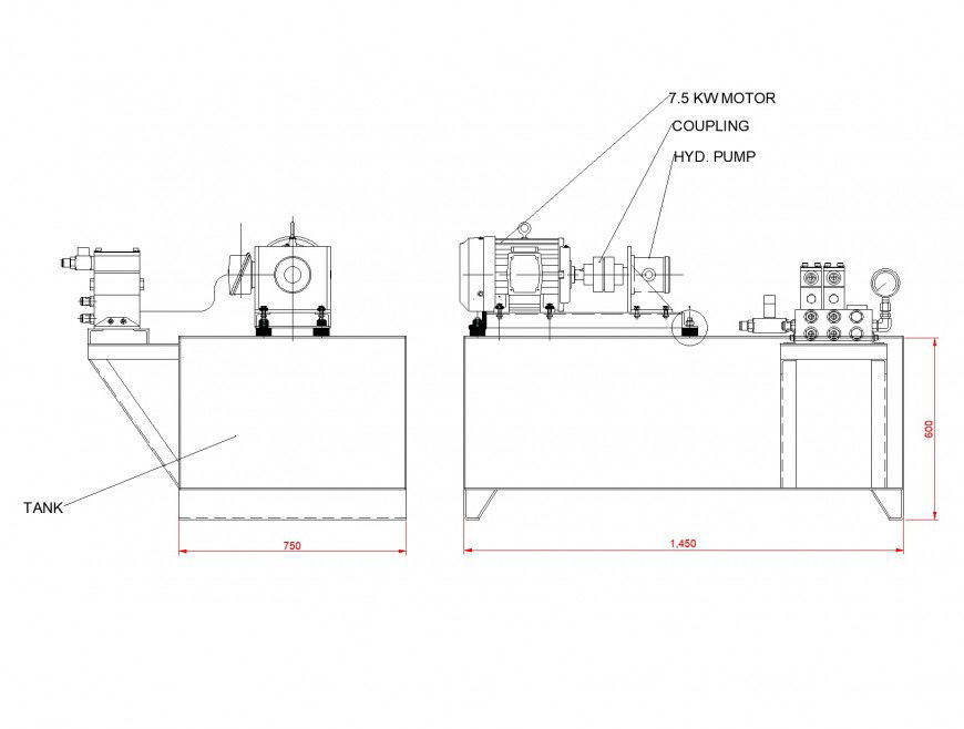 Hydraulic unit elevation plan autocad file