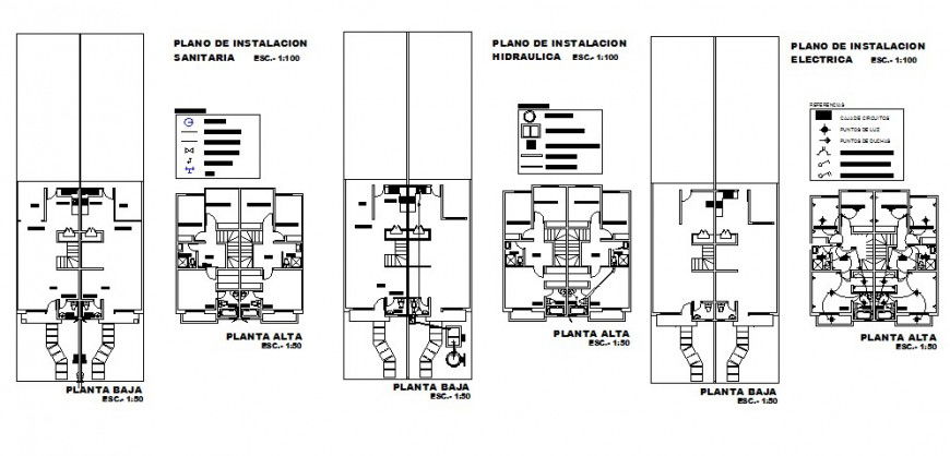 Hydraulic water and sanitary installation details of house dwg file