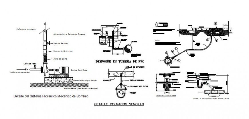 Hydraulic water system section and plumbing details for shopping mall dwg file