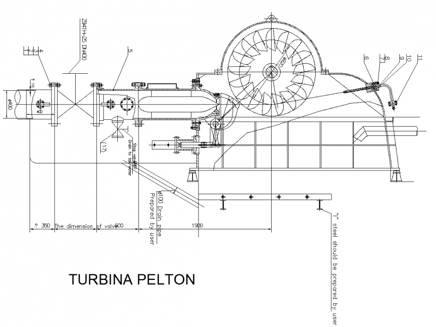 Hydro electrical power station detail 2d view layout autocad file