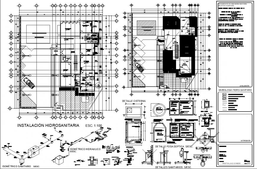 Hydro sanitary installation construction detail drawing in dwg AutoCAD file.