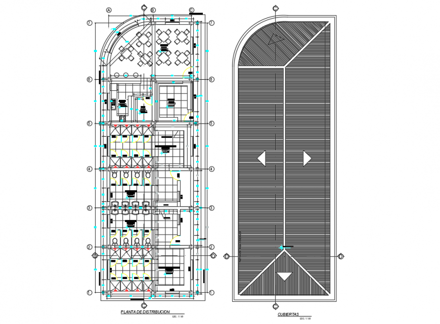Hygiene services of restaurant distribution plan and cover plan details dwg file