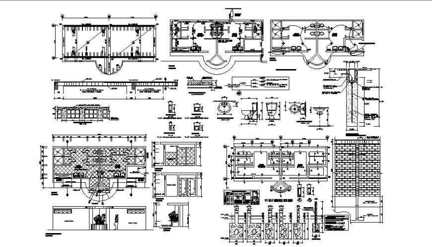 Hygiene services plan, installation and construction details of sports center dwg file