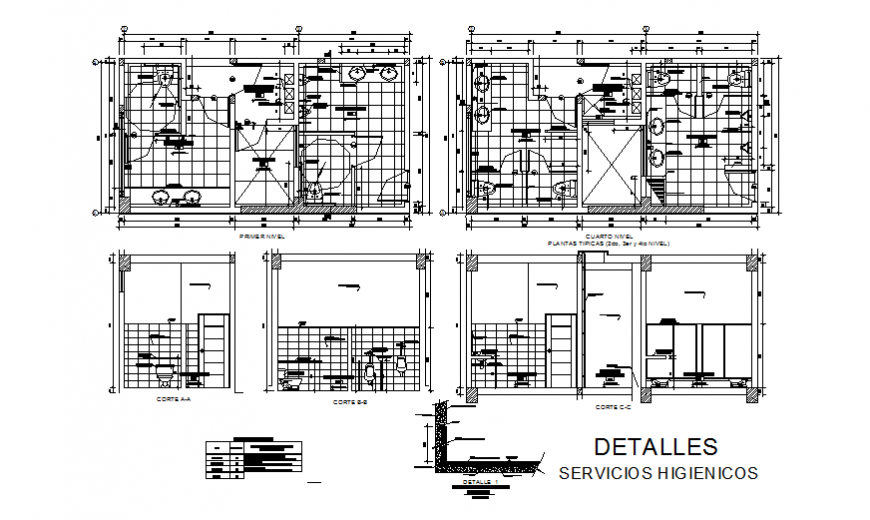 Hygiene services sectional and sanitary installation details dwg file