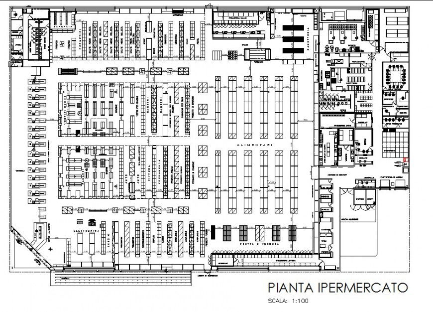 Hypermarket plant detail layout plan drawing in dwg AutoCAD file.