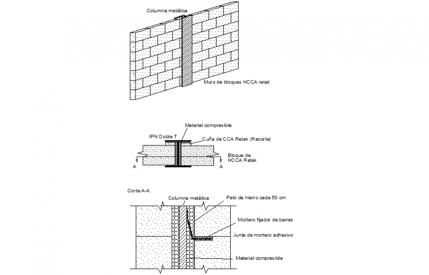 I-section and isometric wall section detail dwg file