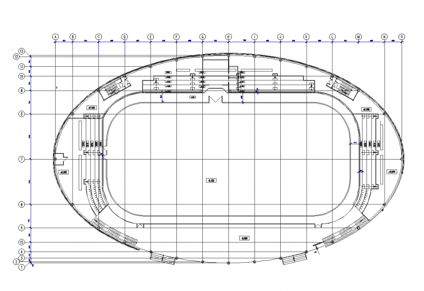 Ice rink plan with elliptical shape design dwg file
