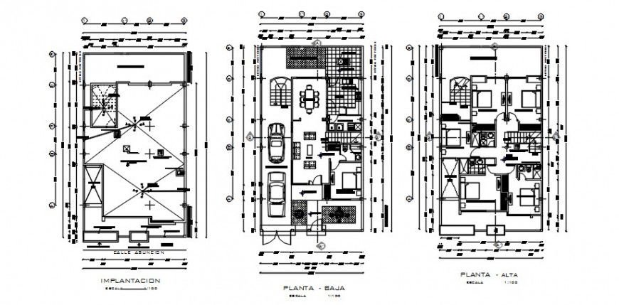 Implication, ground floor and first floor plan details of residential house dwg file