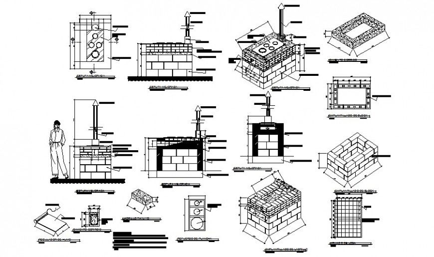 Improved stove drawings detail 2d view autocad file