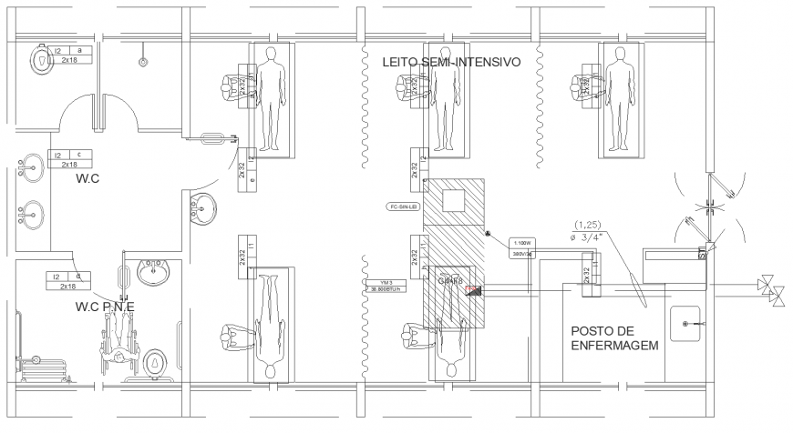 Incentive care unit in hospital plan drawing in dwg file.