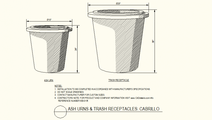 Incline side shape ash urns and trash collector bin detail layout file