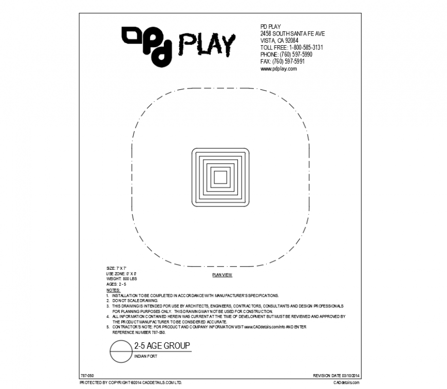 Indian fort square play equipment of kids garden dwg file
