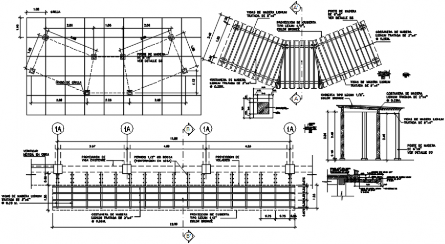 Indoor resort bridge section and construction details dwg file