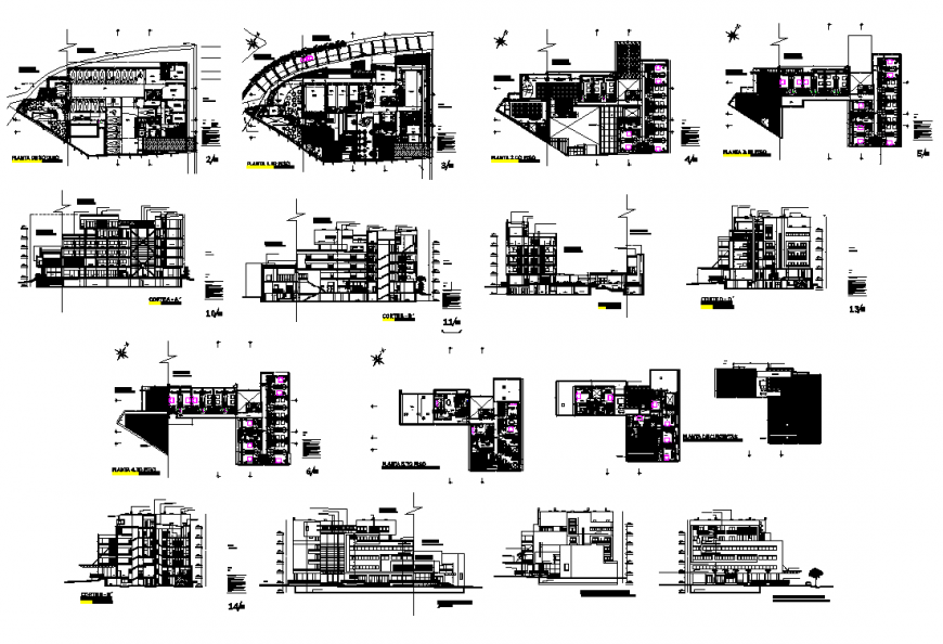 Industrial commercial building detail elevation 2d view layout file