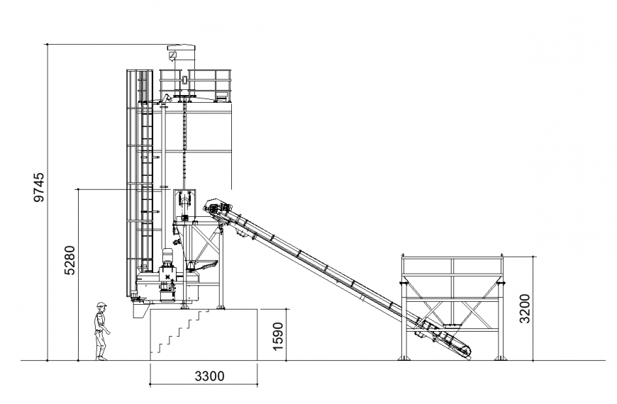 Industrial elevation with concrete batching plant dwg file
