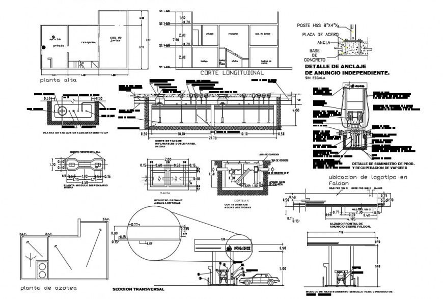 Industrial gas station section and installation details dwg file