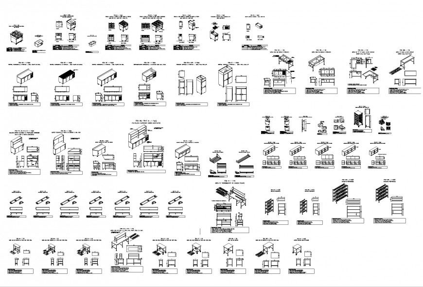 Industrial kitchen equipment plan and section dwg file