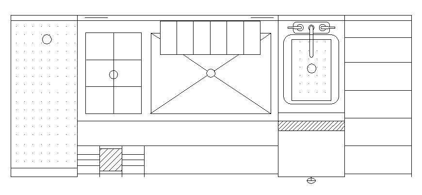 Industrial kitchen top plan in dwg file.