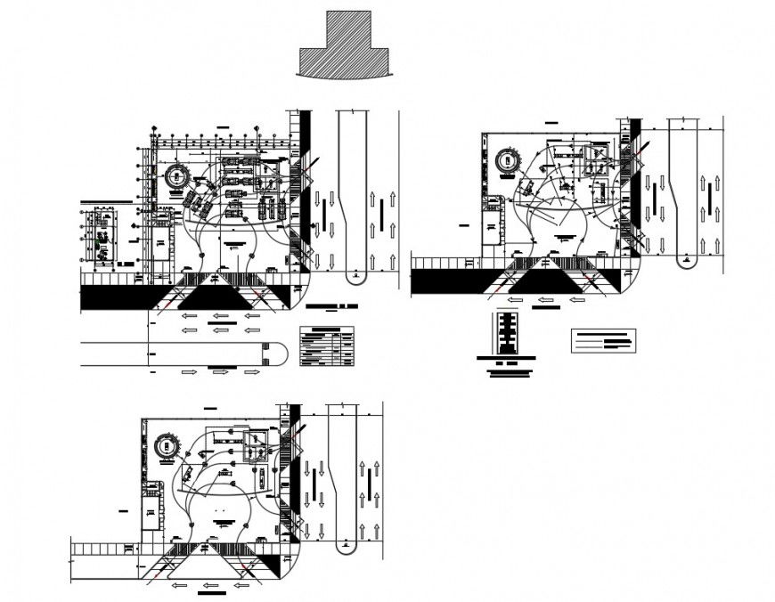 Industrial plant ground, first and second floor plan details dwg file