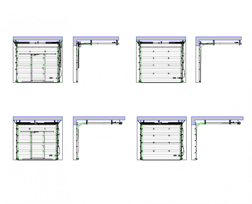 Industrial sectional door elevation and side view dwg file