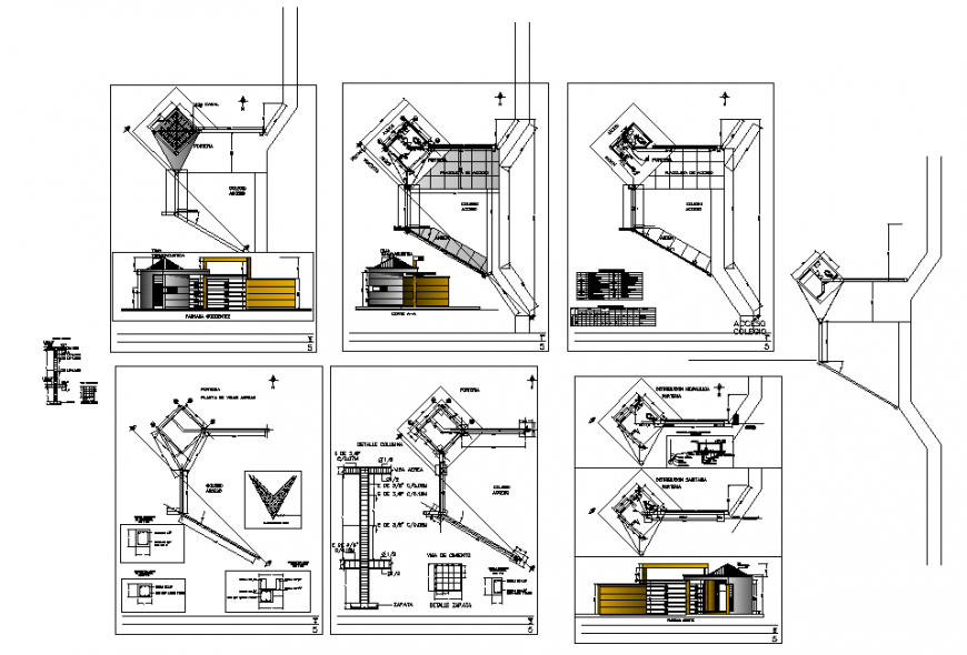 Industrial warehouse elevation, plan and constructive details dwg file