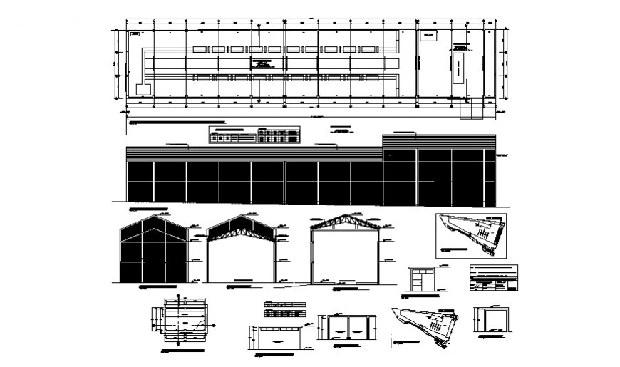 Industrial warehouse elevation, section and auto-cad details dwg file
