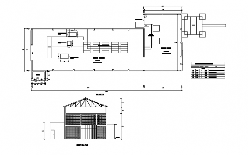 Industrial warehouse elevation and plan details dwg file
