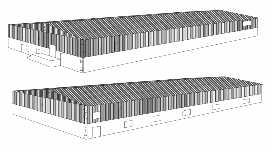 Industrial warehouse isometric elevation cad drawing details dwg file