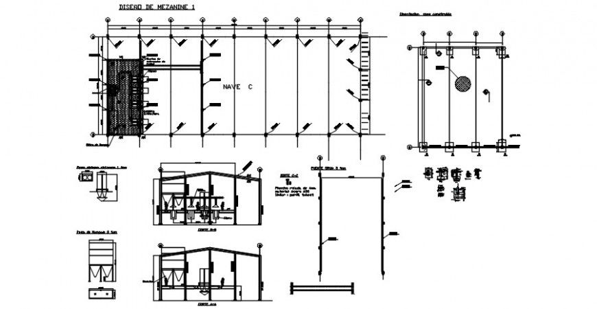 Industrial warehouse section and structure details dwg file
