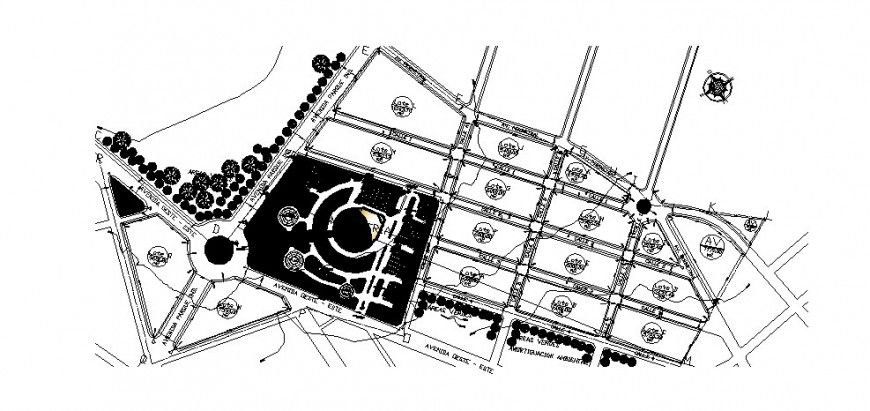 Industrial zone distribution plan and landscaping structure details dwg file