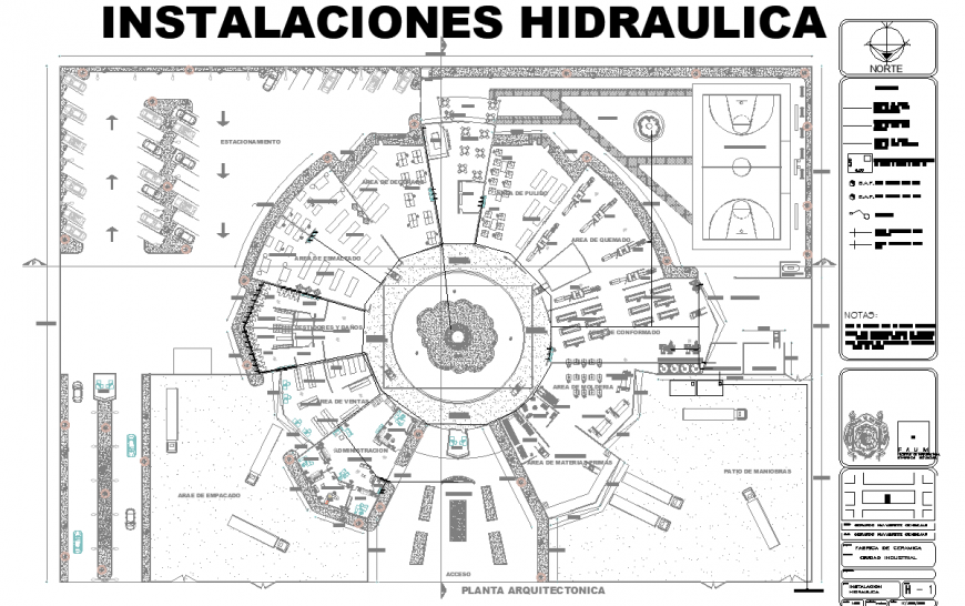 Industry building plan with site plan drawing in dwg AutoCAD file.