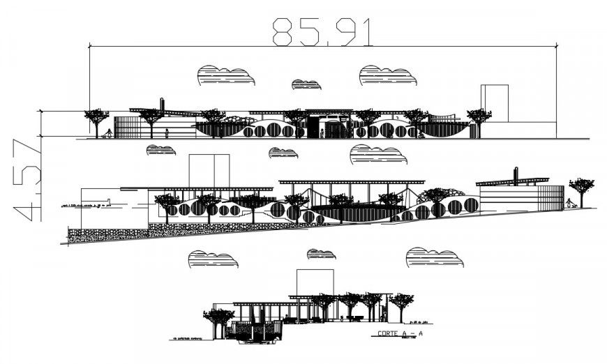 Infantile culture park gate elevation and section drawing details dwg file