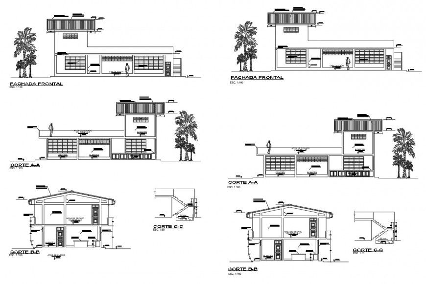 Initial classrooms elevation and section drawing details dwg file