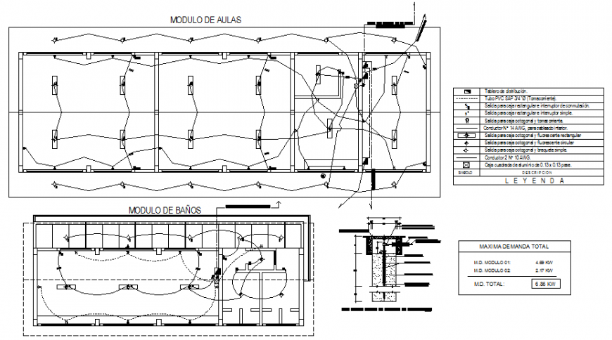 Initial college classrooms electrical installation cad drawing details dwg file