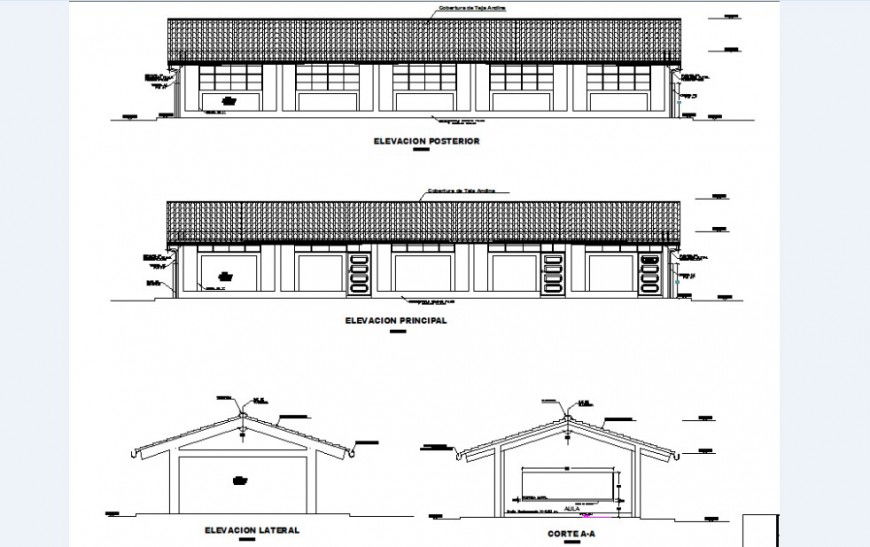 Initial education center elevation and section cad drawing details dwg file