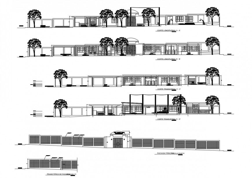 Initial education center elevations and sections cad drawing details dwg file