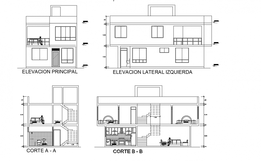 Inner sectional detail of a bungalow dwg file